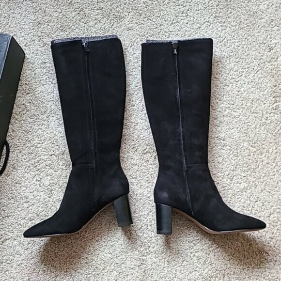 Brand New Banana Republic Black Suede Tall Shaft Block Heels - Picture 3 of 13